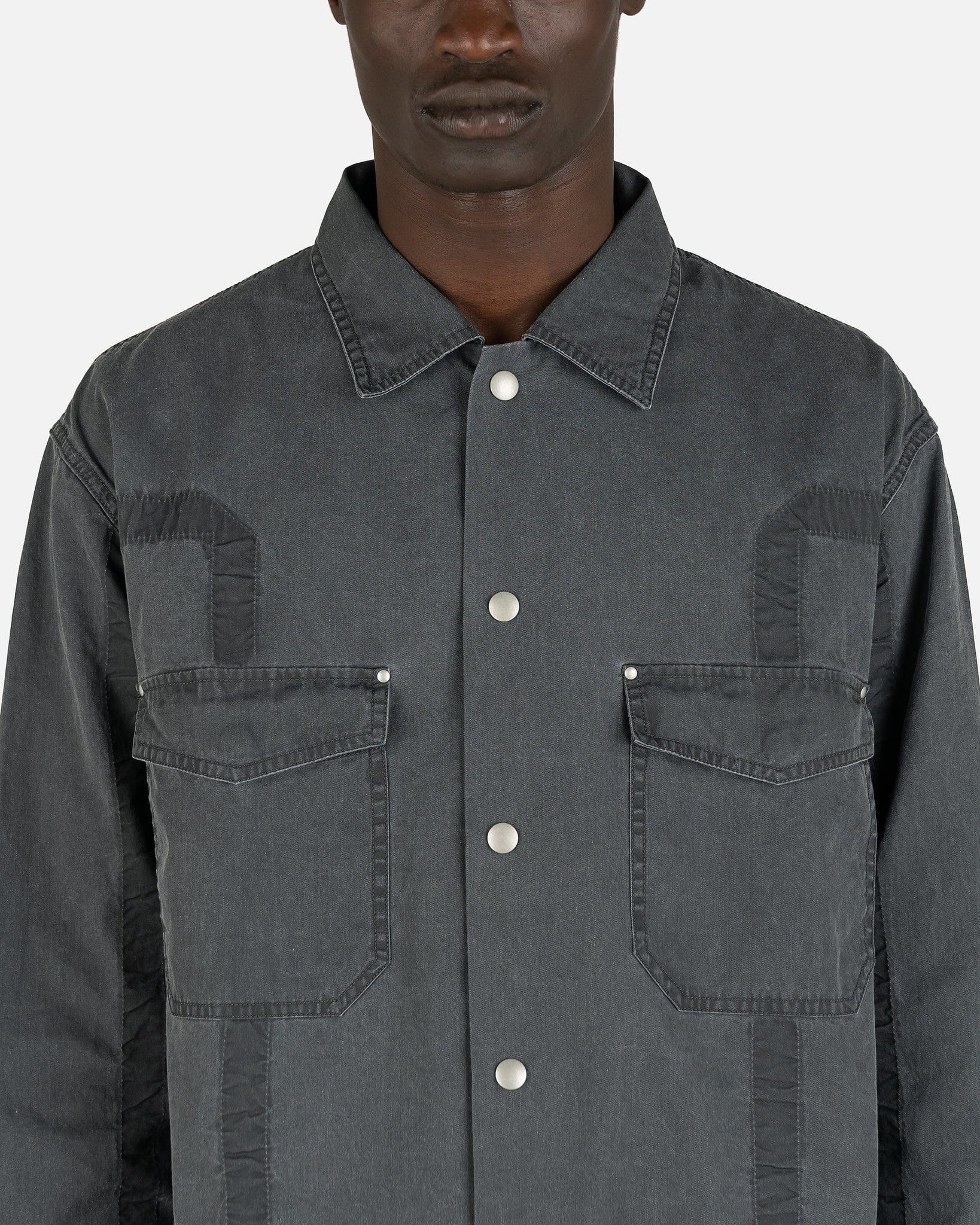 John Elliott Men's Shirts Cotton Poplin Frame II Snap Overshirt in Black