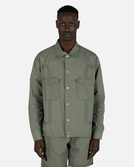 John Elliott Men's Shirts Cotton Poplin Frame II Snap Overshirt in Olive