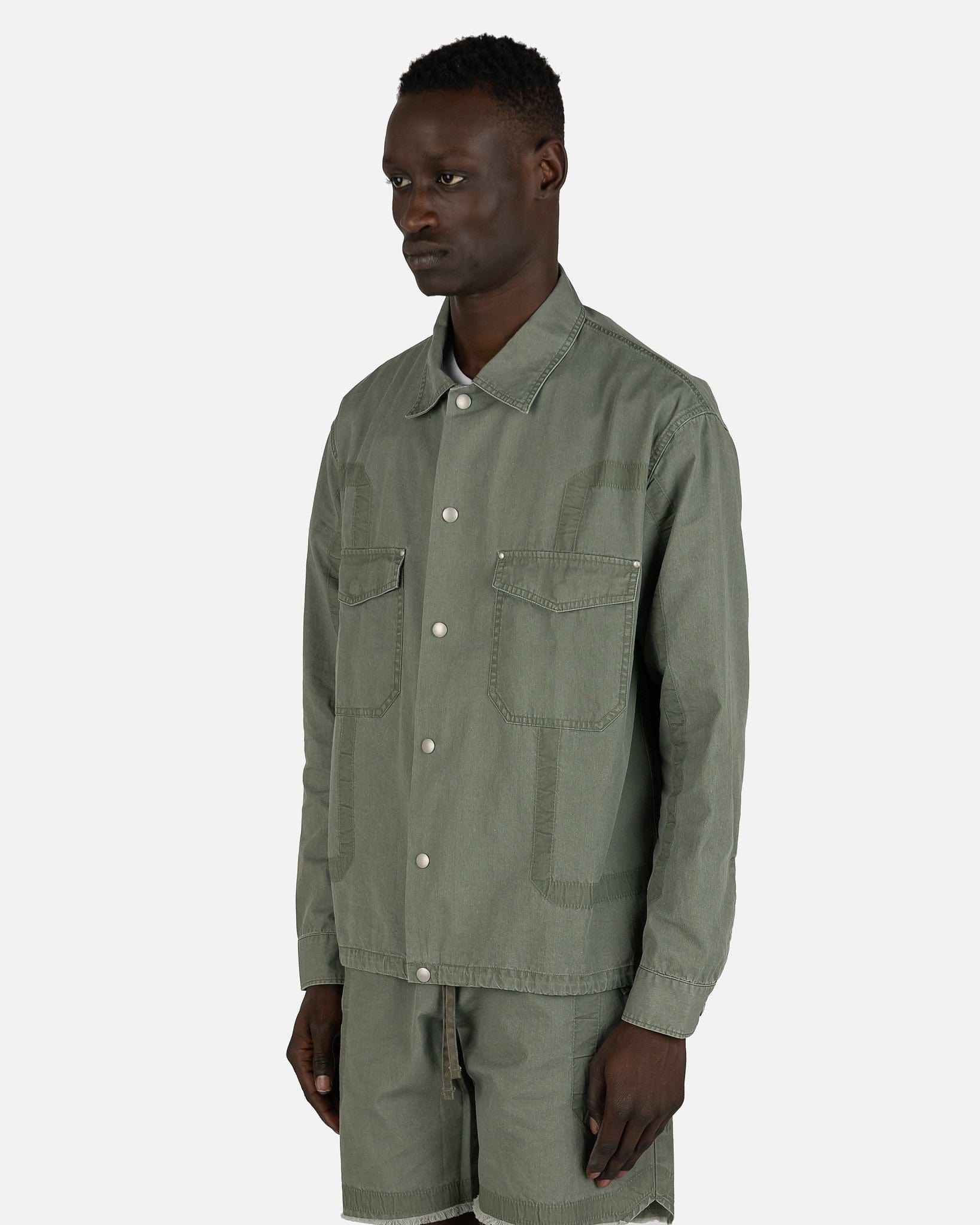 John Elliott Men's Shirts Cotton Poplin Frame II Snap Overshirt in Olive