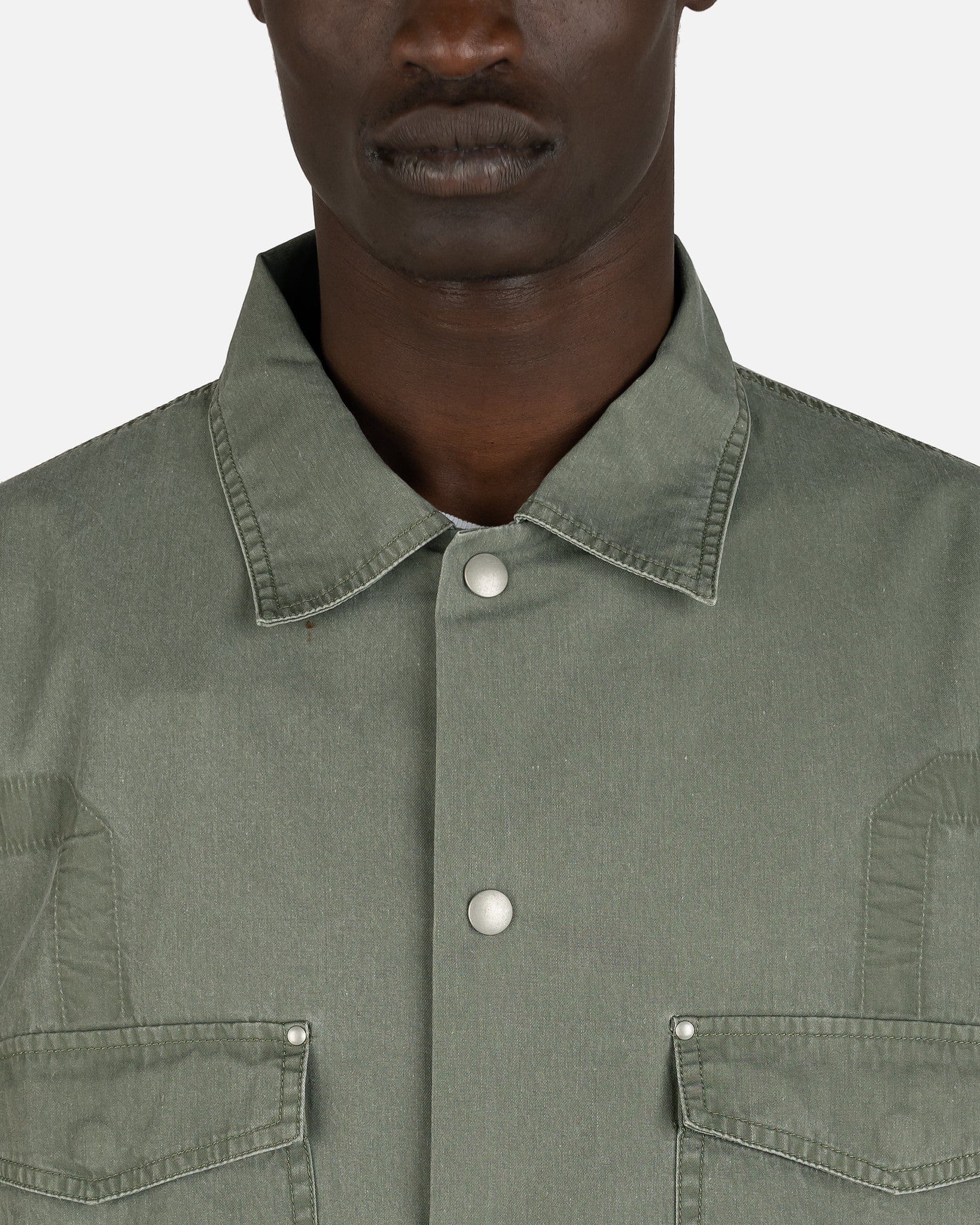 John Elliott Men's Shirts Cotton Poplin Frame II Snap Overshirt in Olive