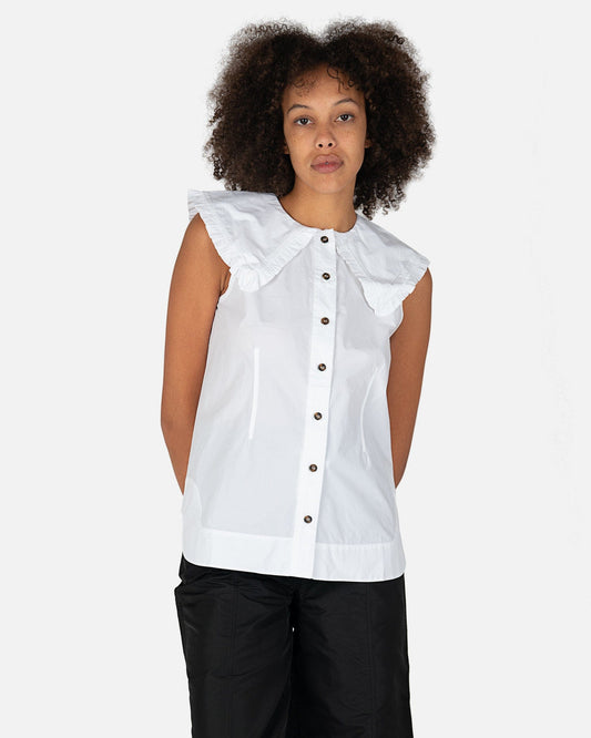 Ganni Women Tops Cotton Poplin Sleeveless Shirt in Bright White