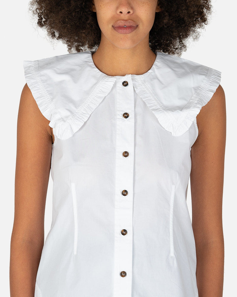 Ganni Women Tops Cotton Poplin Sleeveless Shirt in Bright White