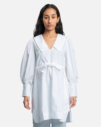 ganni white dress Cotton Poplin V-Neck Mini Dress in Bright White – SVRN
