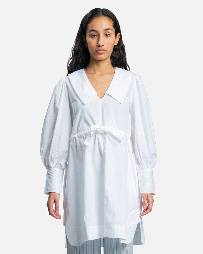Ganni Women Dresses Cotton Poplin V-Neck Mini Dress in Bright White