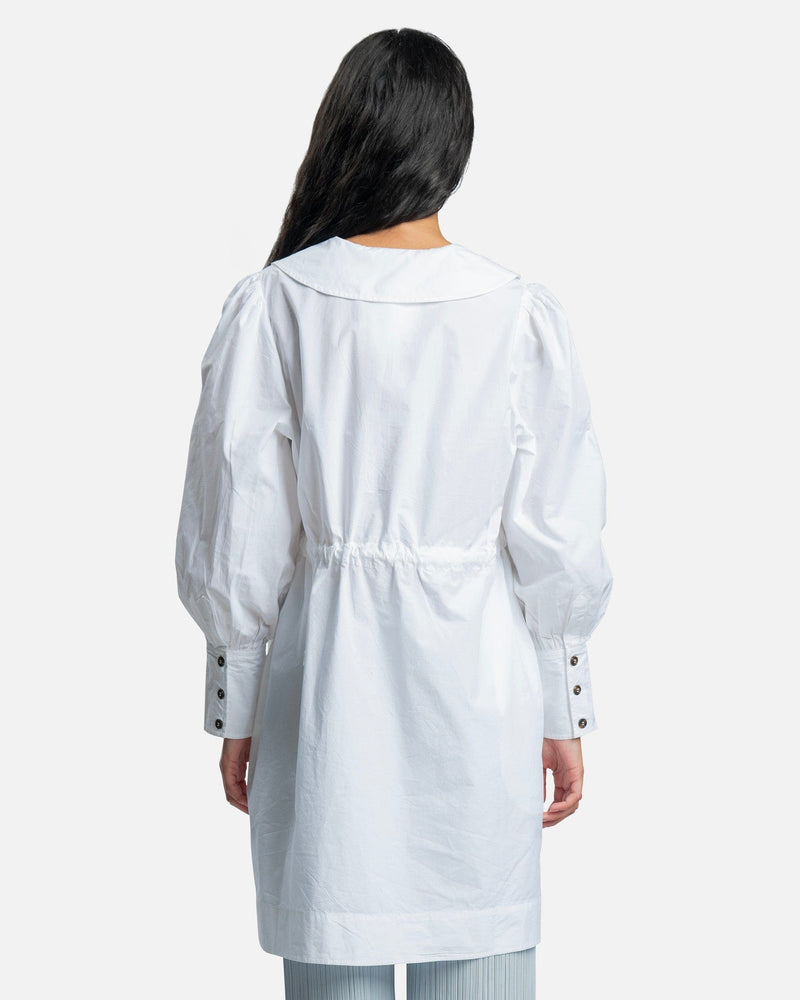Ganni Women Dresses Cotton Poplin V-Neck Mini Dress in Bright White