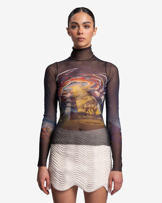 Casablanca Women Tops Cowboy de L'Espace Printed Mesh Top in Multi