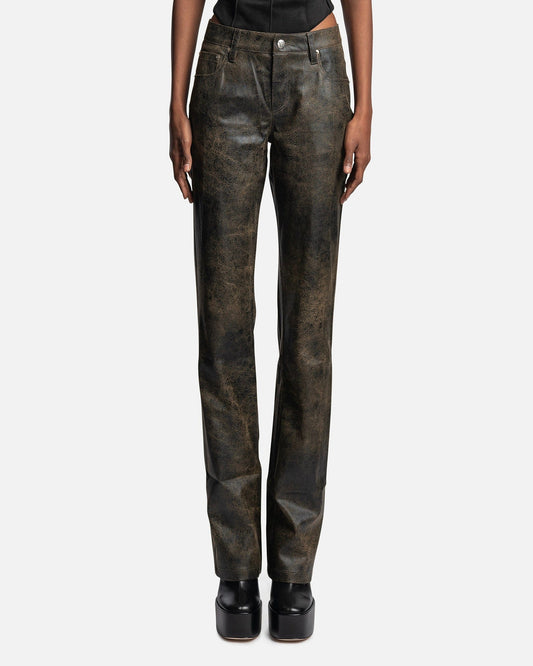 MISBHV Women Pants Cracked Vegan Leather Trousers in Brown