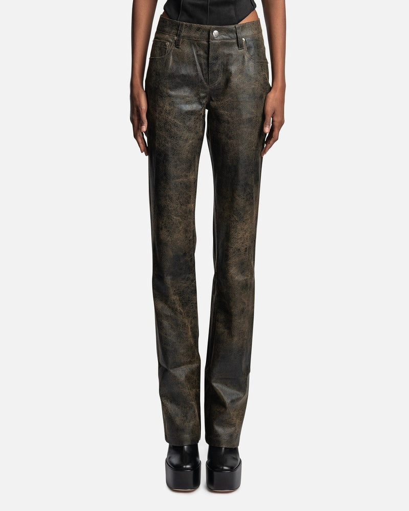 MISBHV Women Pants Cracked Vegan Leather Trousers in Brown