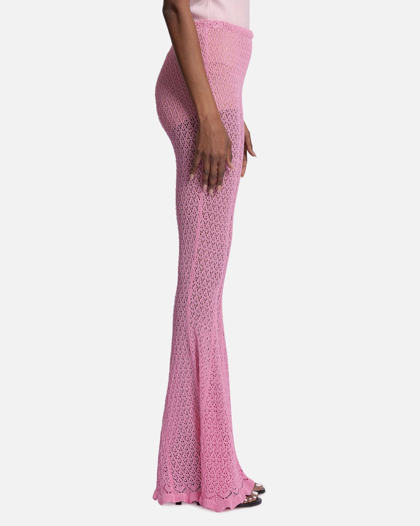Blumarine Women Pants Crochet-Knit Scallop Edge Pants in Bubblegum