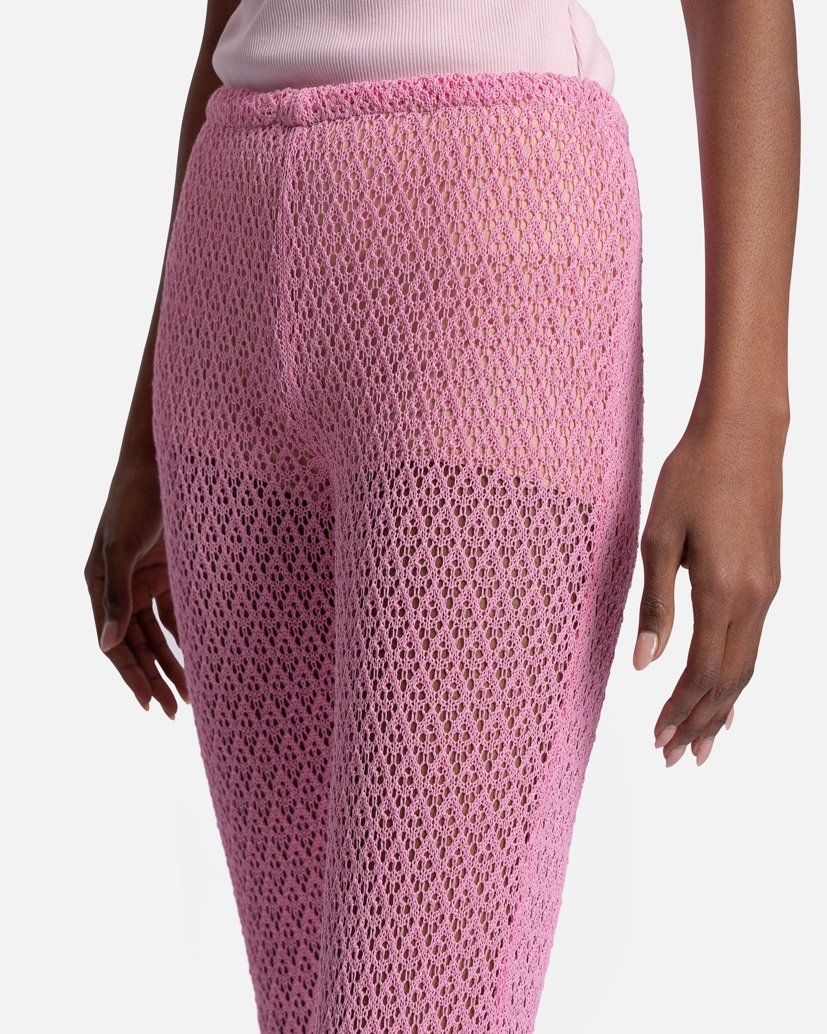 Blumarine Women Pants Crochet-Knit Scallop Edge Pants in Bubblegum