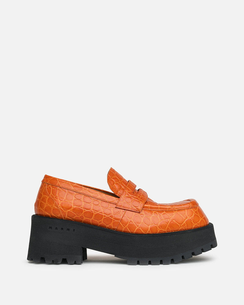 Marni Women Sneakers Croco Leather Mocassin in Carrot