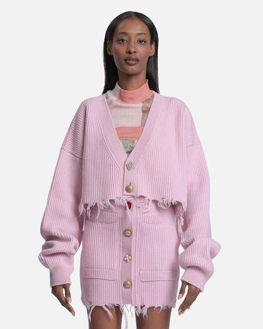 VETEMENTS Women Sweaters Cropped Cardigan Knitted Set in Baby Pink
