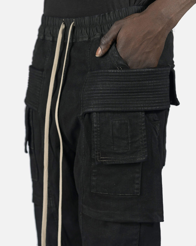 Rick Owens DRKSHDW Men's Pants Cropped Denim Creatch Cargo Drawstring in Black