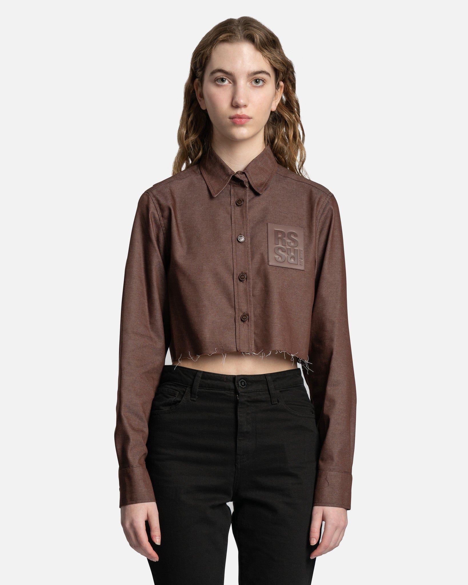 Raf Simons Women Tops Cropped Denim Shirt in Dark Brown