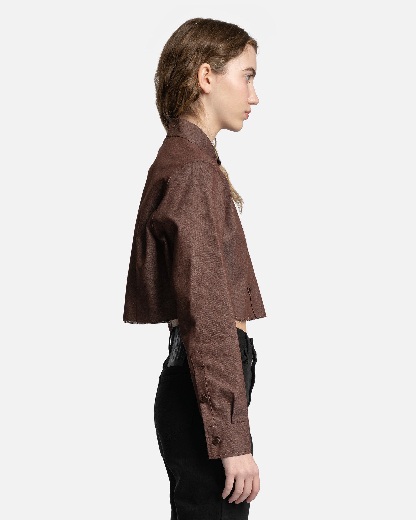 Raf Simons Women Tops Cropped Denim Shirt in Dark Brown