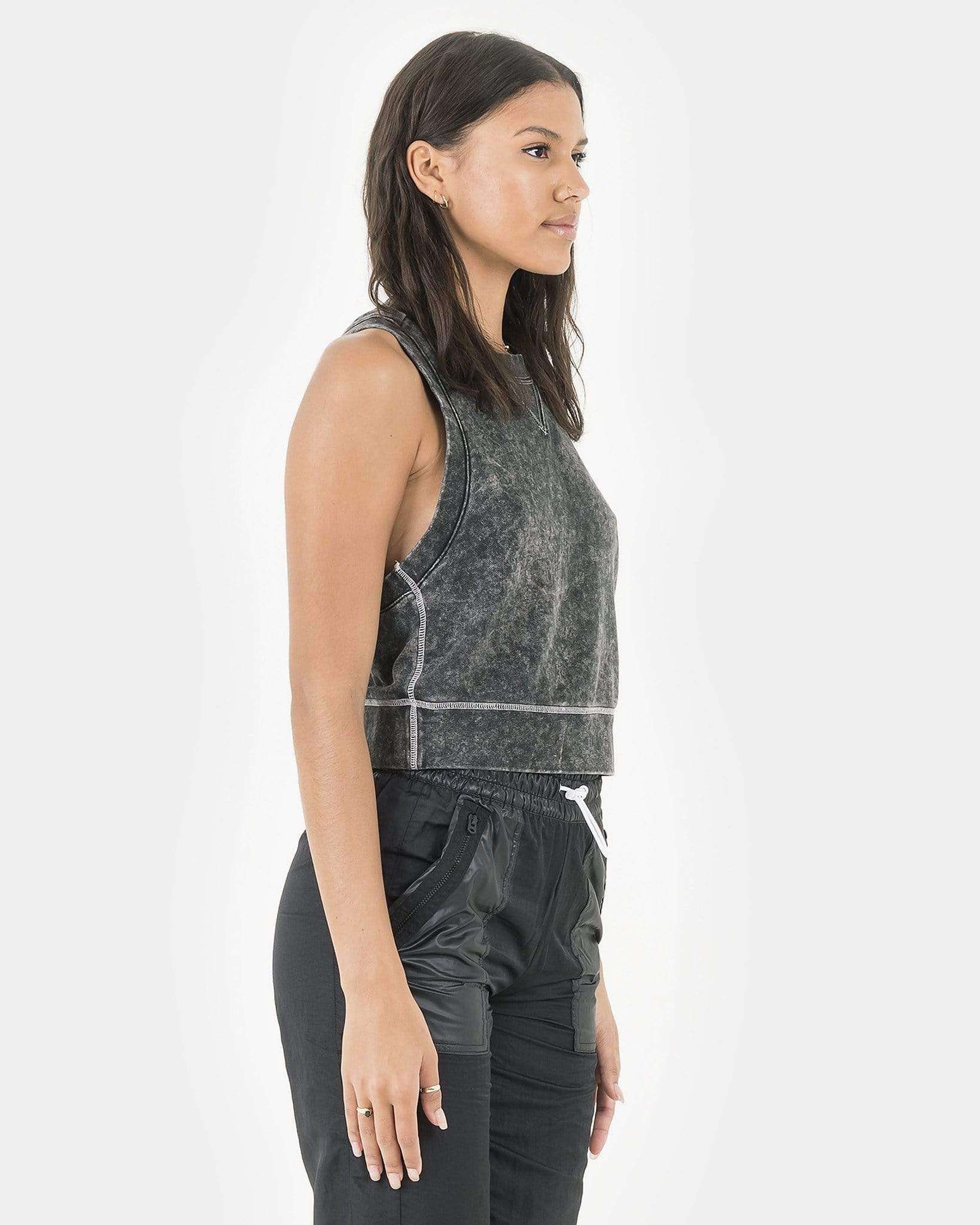Nike Women Tops Cropped French Terry Tank in Black