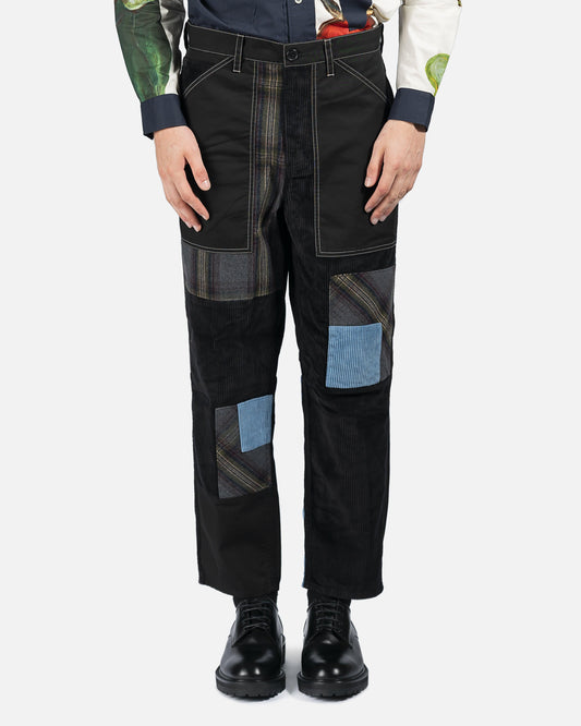 JW Anderson Men's Pants Cropped Patchwork Fatigue Trousers in Black