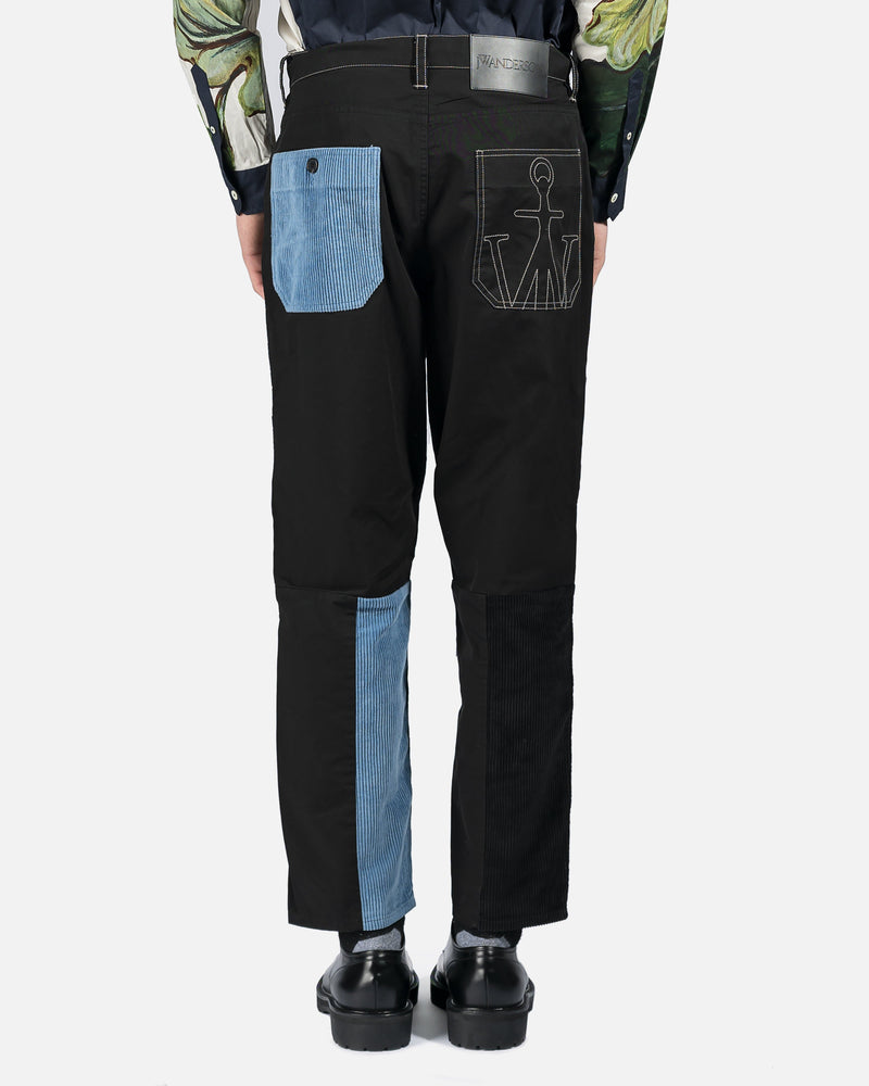 JW Anderson Men's Pants Cropped Patchwork Fatigue Trousers in Black