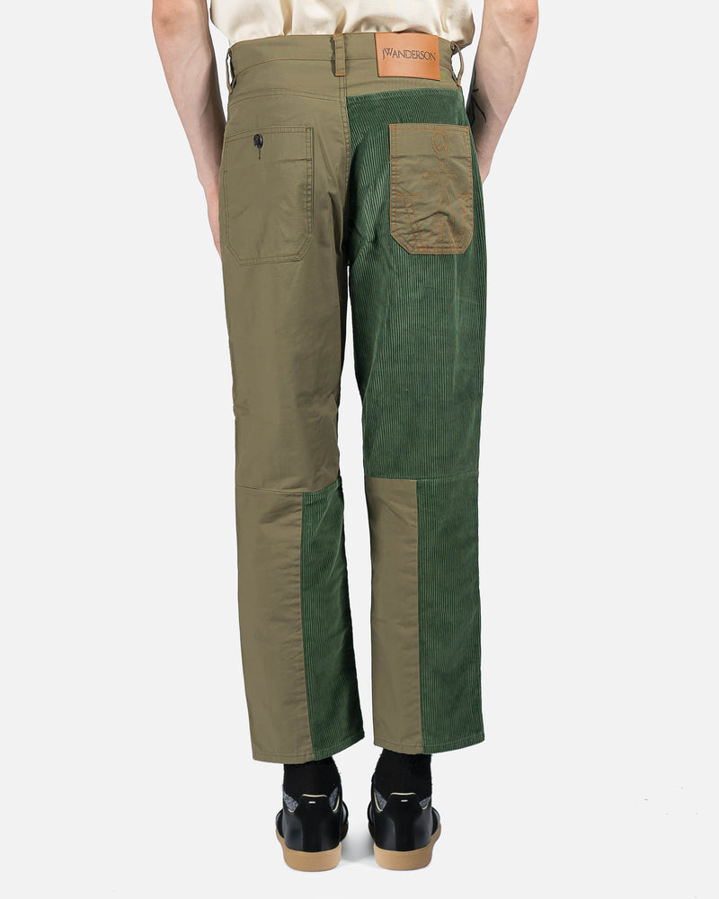 JW Anderson Men's Pants Cropped Patchwork Fatigue Trousers in Khaki