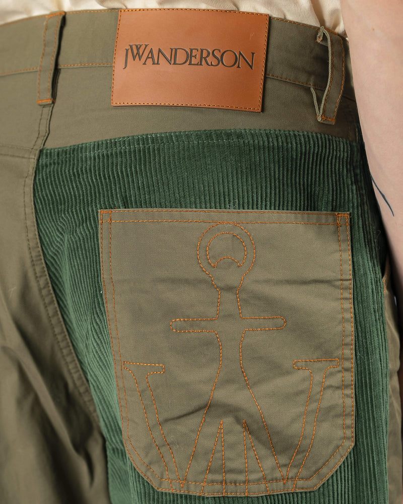 JW Anderson Men's Pants Cropped Patchwork Fatigue Trousers in Khaki