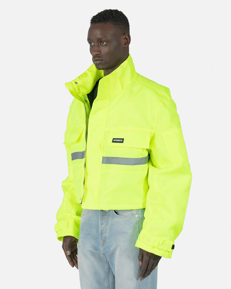 VETEMENTS Men's Jackets Cropped Reflective Parka in Neon Yellow