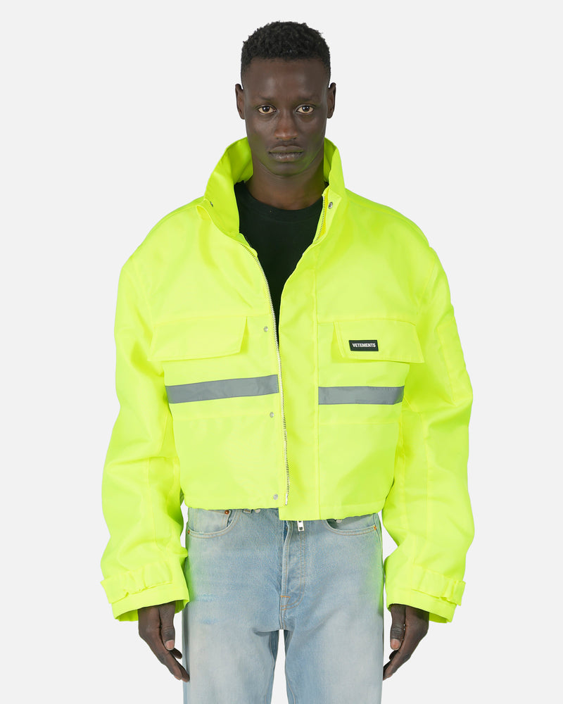 VETEMENTS Men's Jackets Cropped Reflective Parka in Neon Yellow