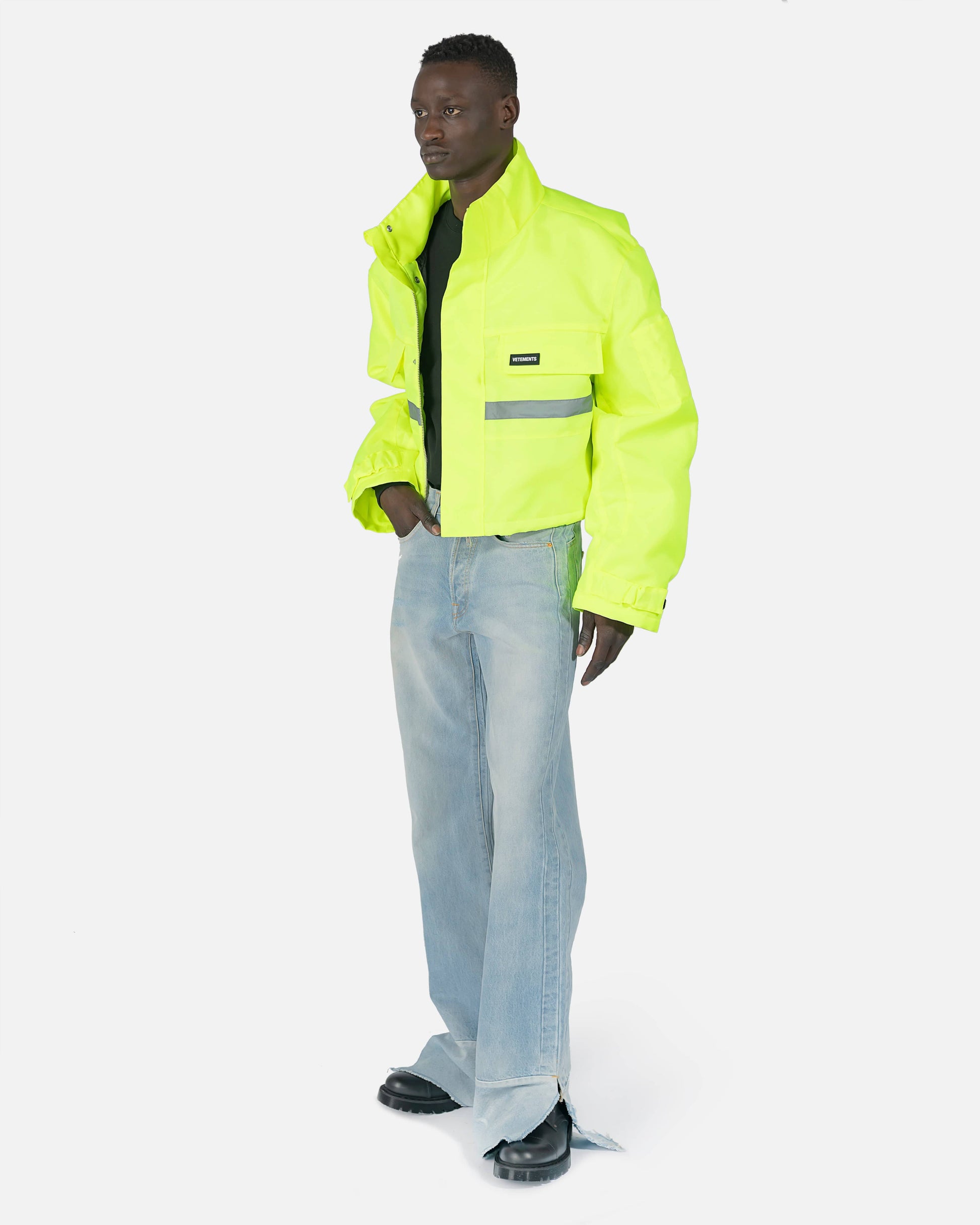 VETEMENTS Men's Jackets Cropped Reflective Parka in Neon Yellow