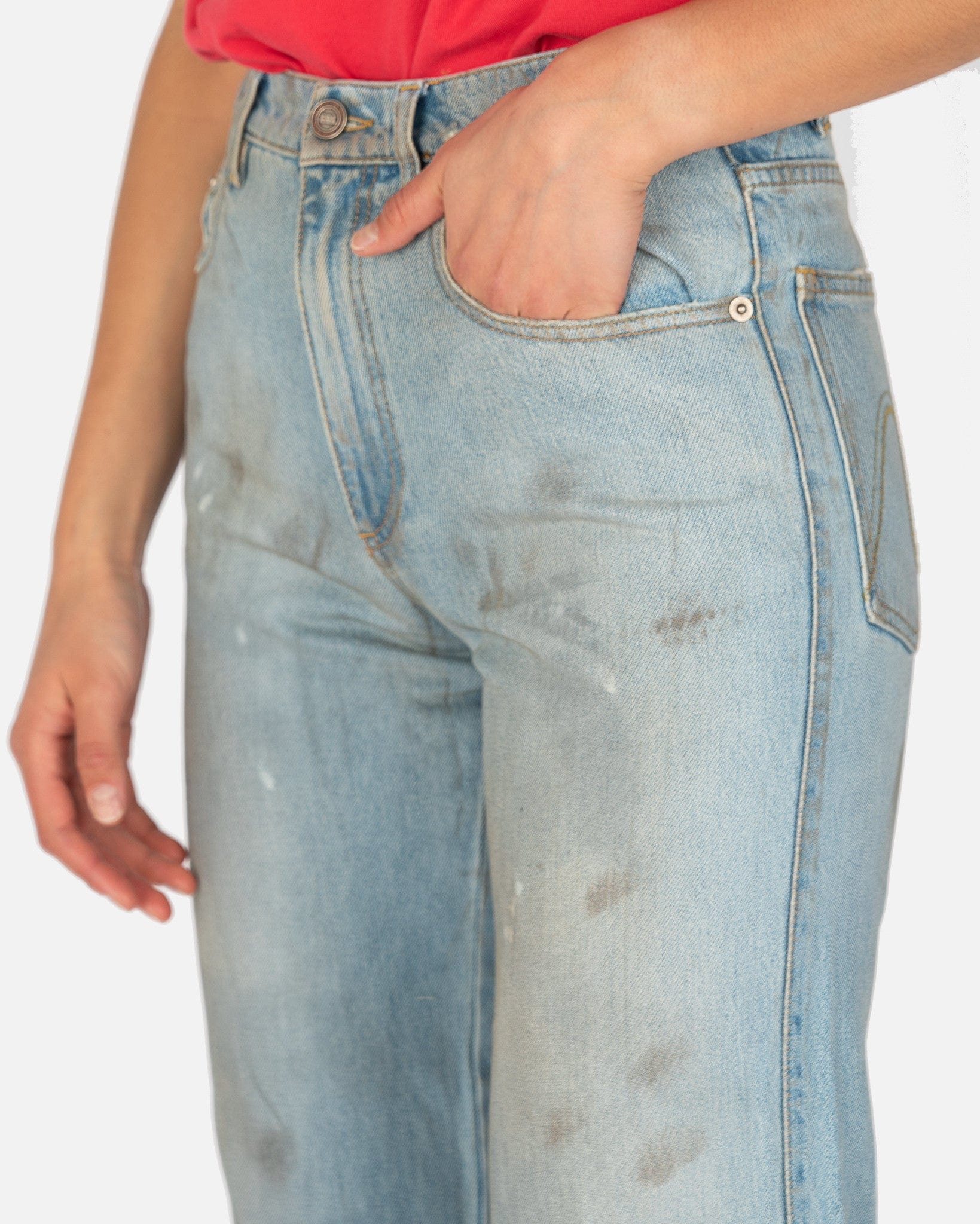 ERL Women Pants Cropped Woven Jeans in Light Blue