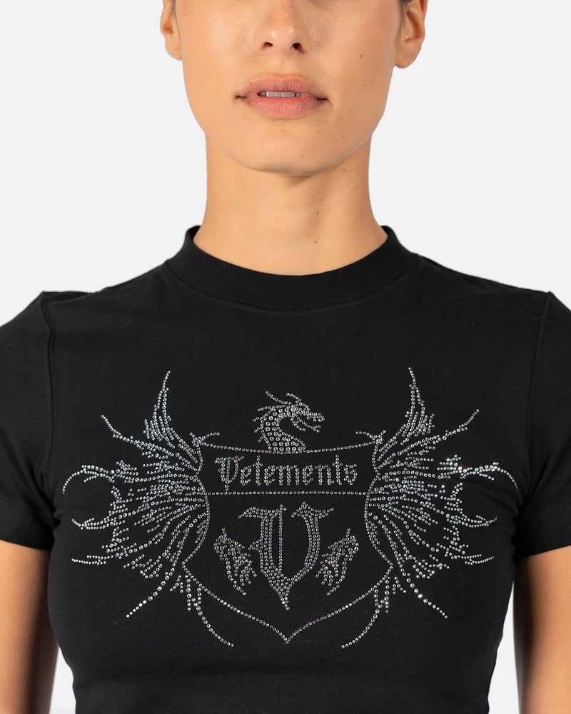 VETEMENTS Women T-Shirts Crystal Logo Fitted T-Shirt in Black