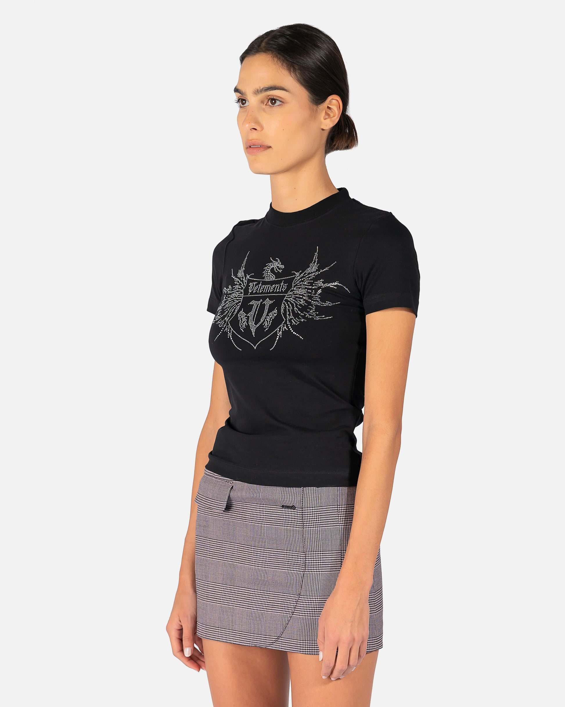 VETEMENTS Women T-Shirts Crystal Logo Fitted T-Shirt in Black