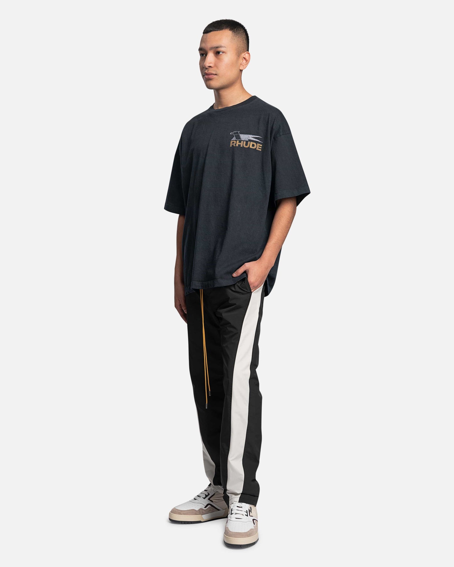Rhude Men's Pants Curve Panel Track Pant in Black/Creme