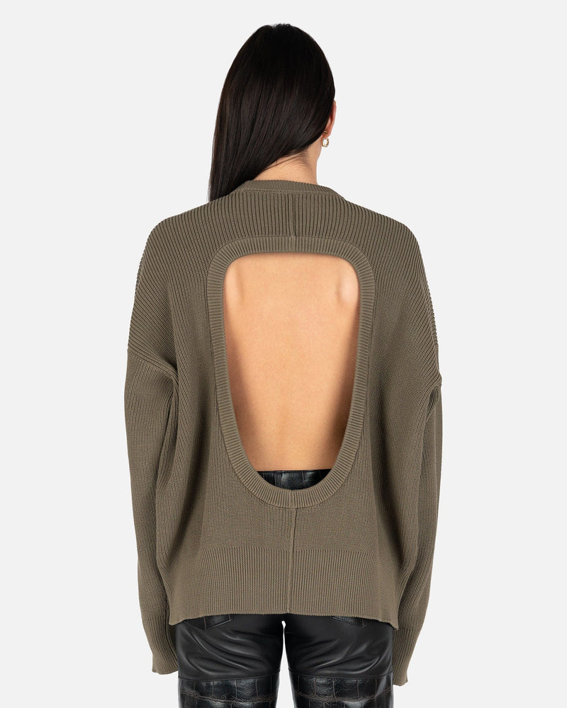 Cut Out Crew Neck Sweater in Olive