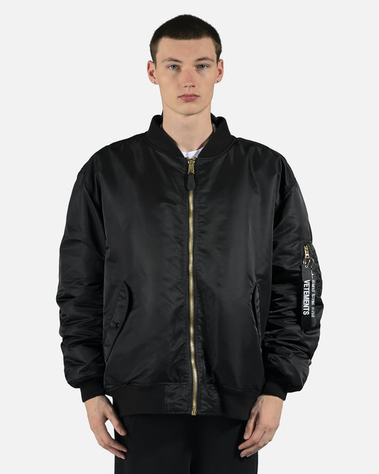 VETEMENTS Men's Jackets Cut-Up Reversible Bomber in Black/Navy