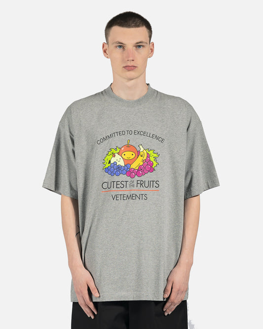 VETEMENTS Men's T-Shirts Cutest of the Fruits Logo Tee in Heather Grey
