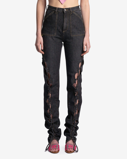 AVAVAV Women Pants Cutout Mom Pants in Black Stone Wash