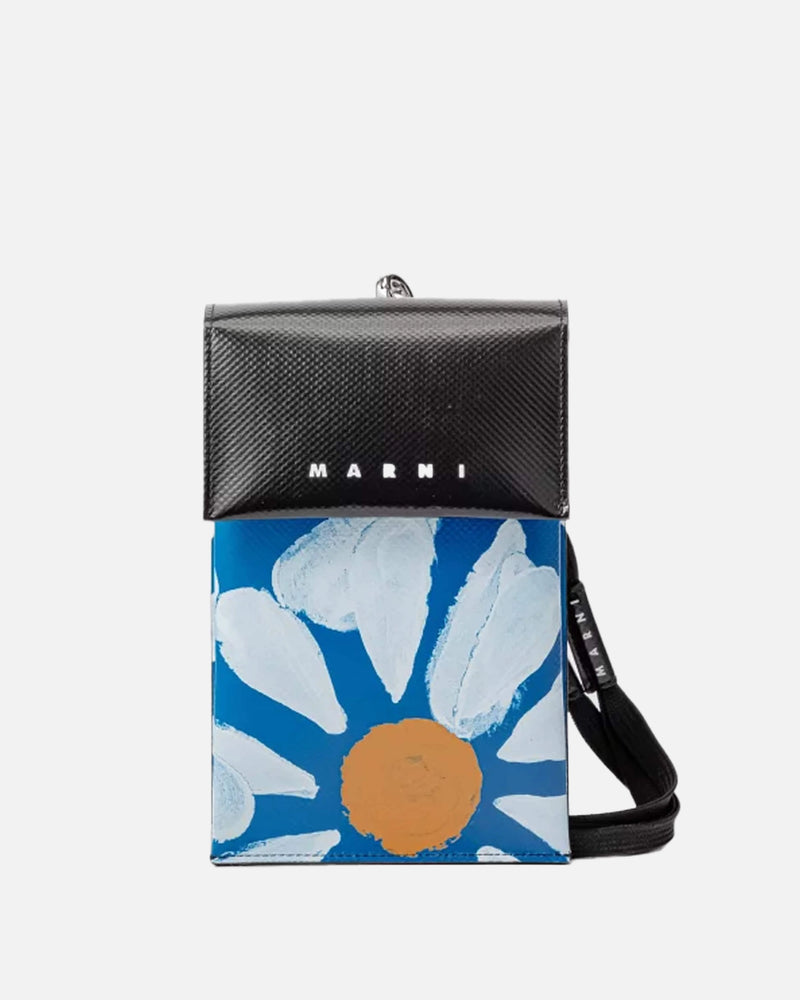 Marni Leather Goods Daisy Print Phone Pouch in Blue