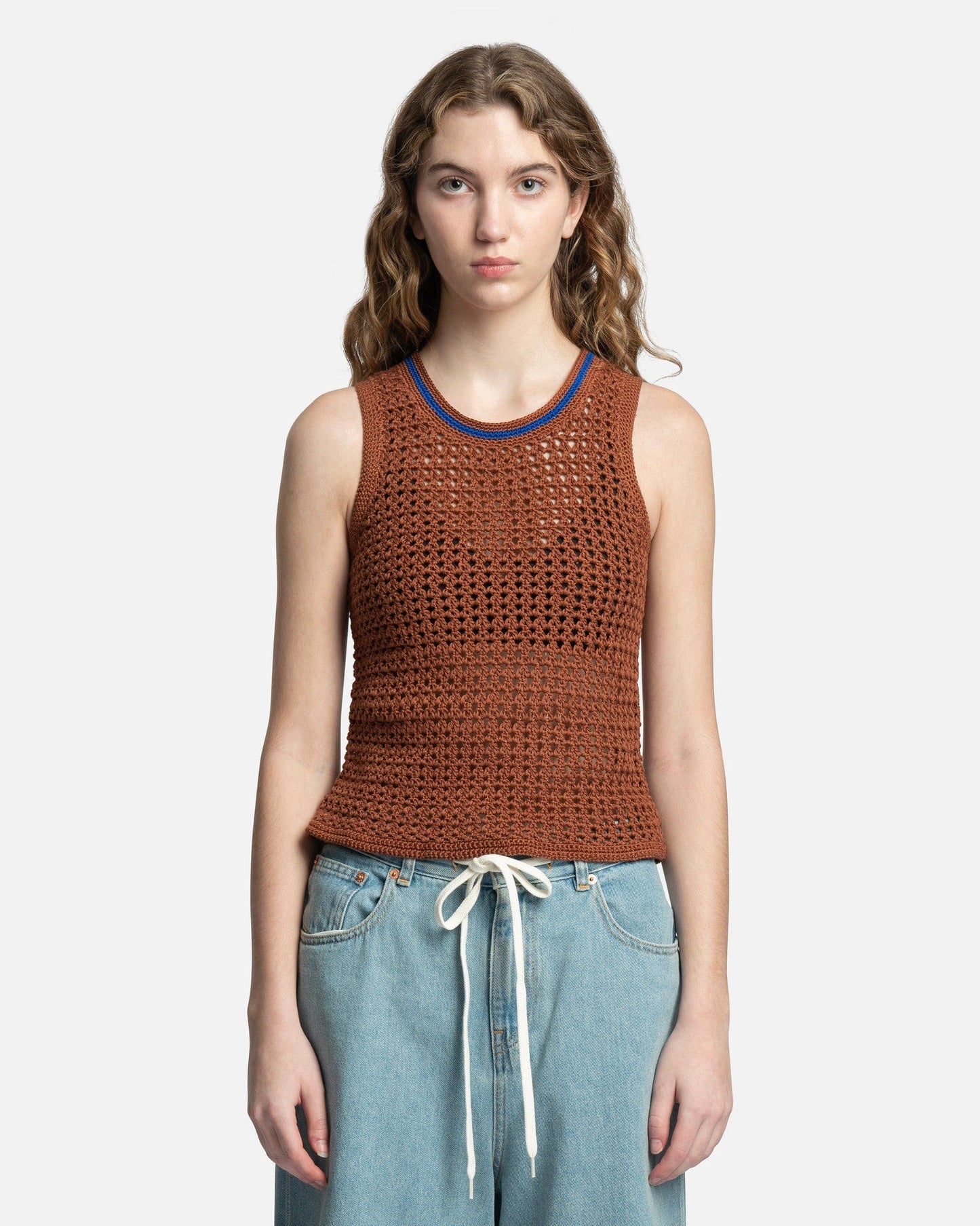 Wales Bonner Women Tops Dance Crochet Vest in Brown