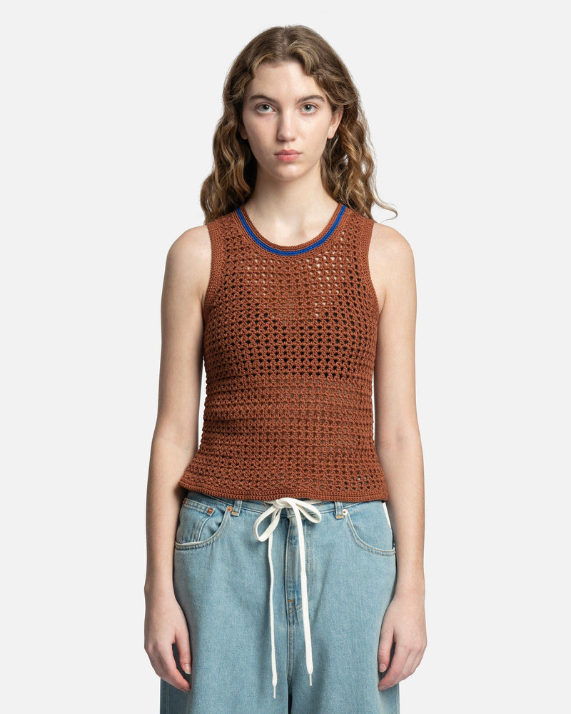 Wales Bonner Women Tops Dance Crochet Vest in Brown
