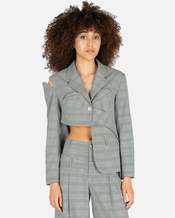 Feng Chen Wang Women Jackets Deconstructed Check Blazer in Grey