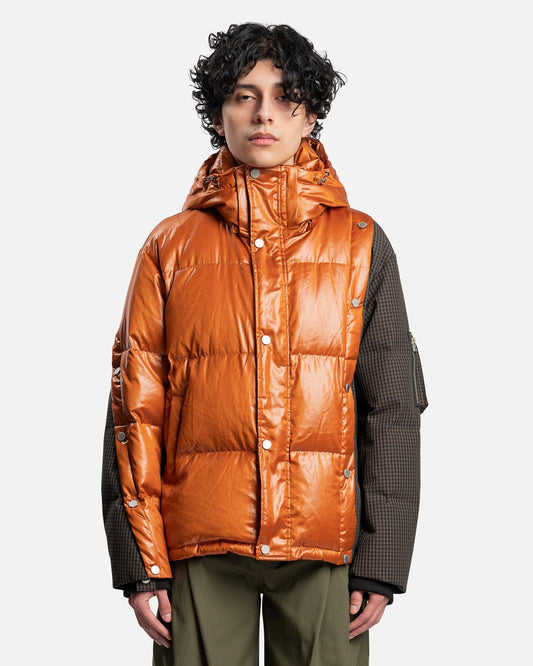 Feng Chen Wang Men's Jackets Deconstructed Down Jacket in Black/Orange