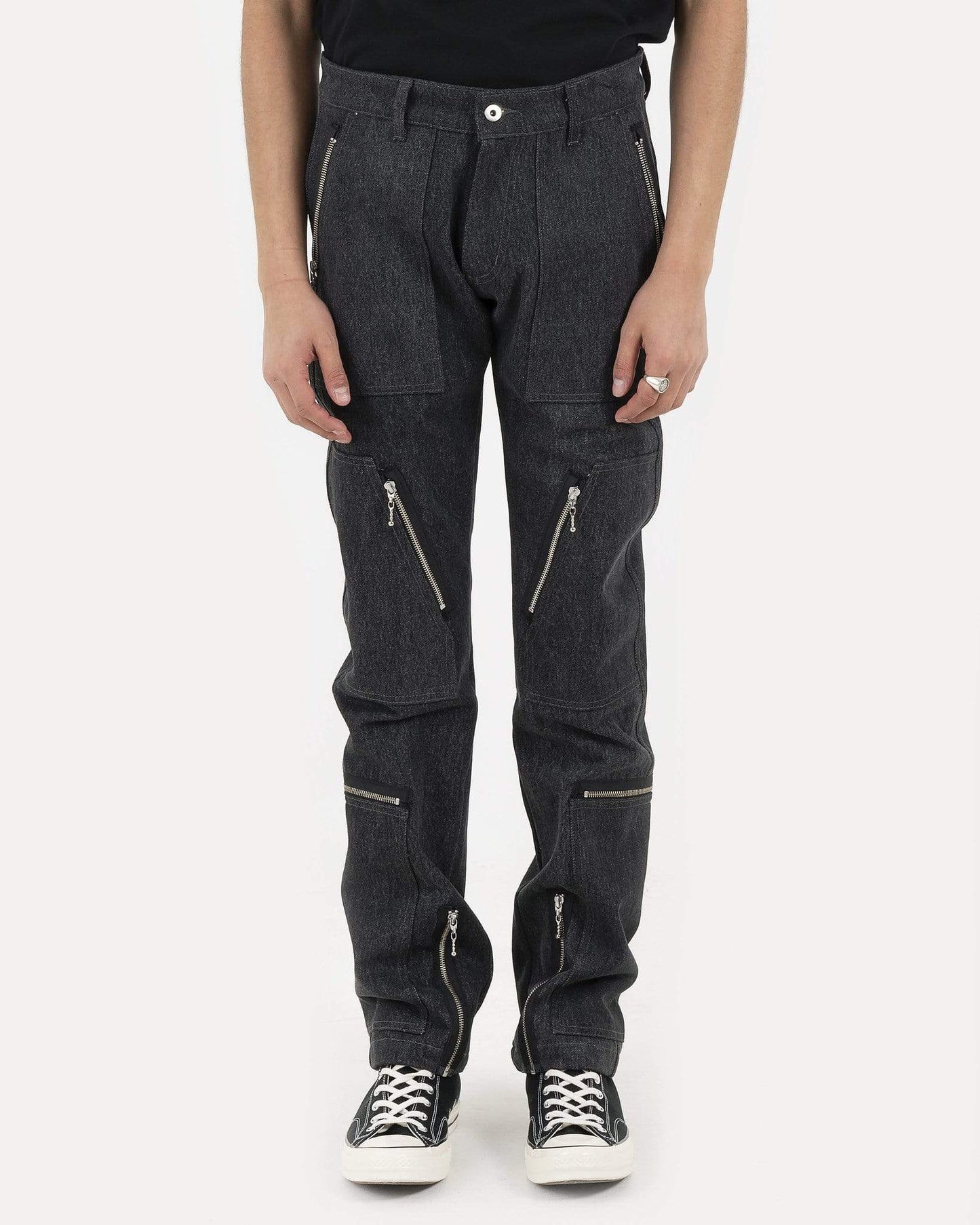 Midnight Studios Men's Jeans Denim Cargo Slim Fit Jeans in Black