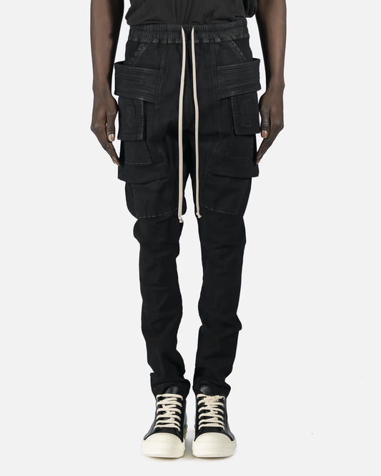 Rick Owens DRKSHDW Men's Pants Denim Creatch Cargo Drawstring in Black