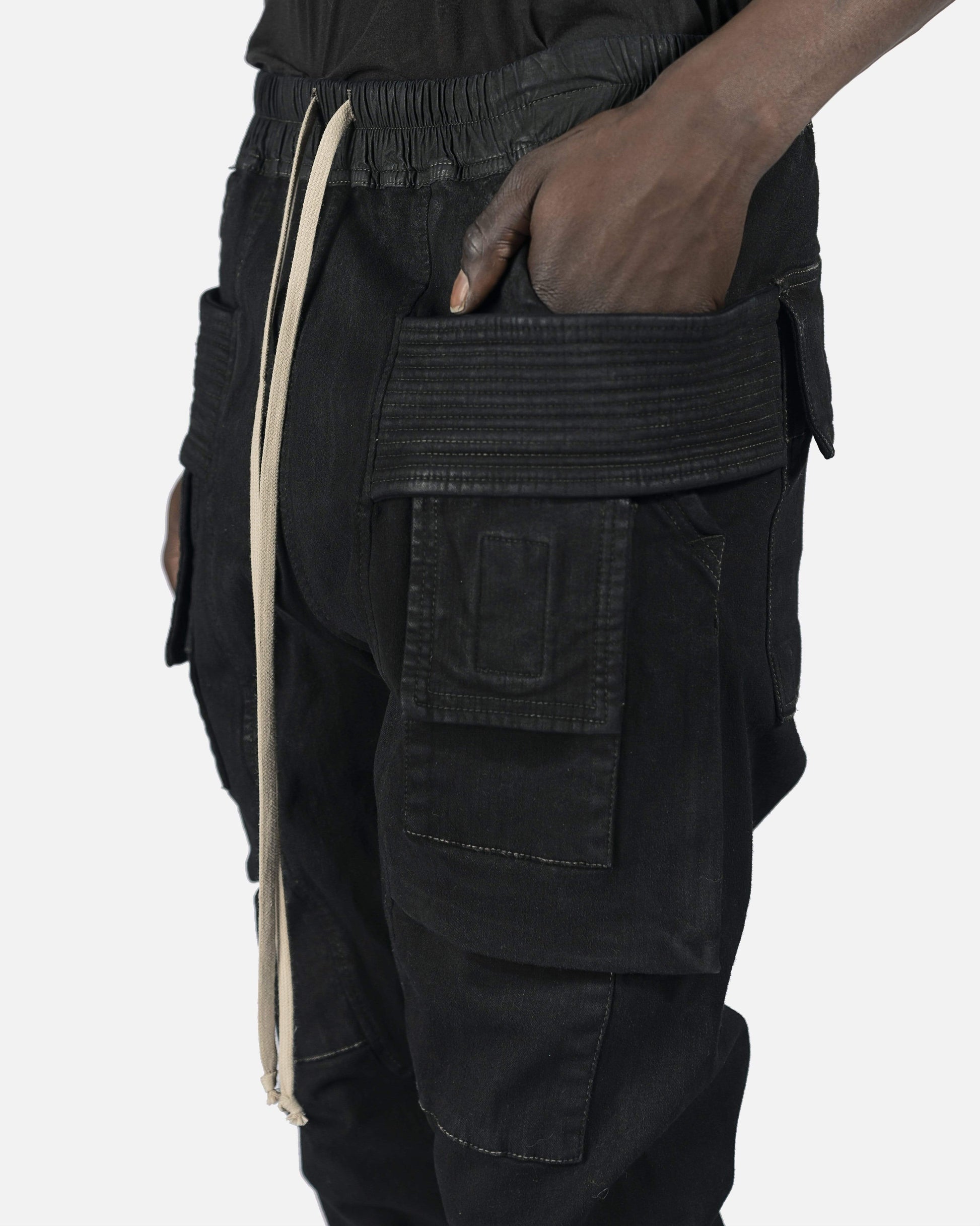 Rick Owens DRKSHDW Men's Pants Denim Creatch Cargo Drawstring in Black