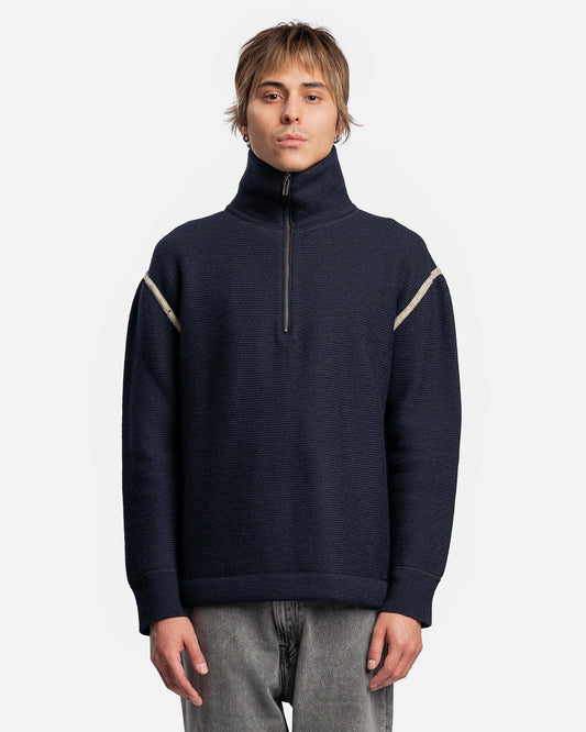 Maison Margiela Men's Sweater Denim Elbow Patch Pullover in Navy