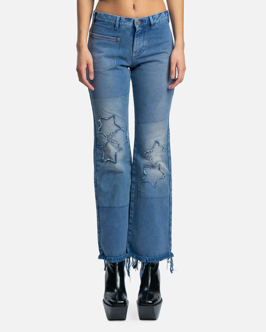 ERL Women Pants Denim Star Jacquard Pants in Blue
