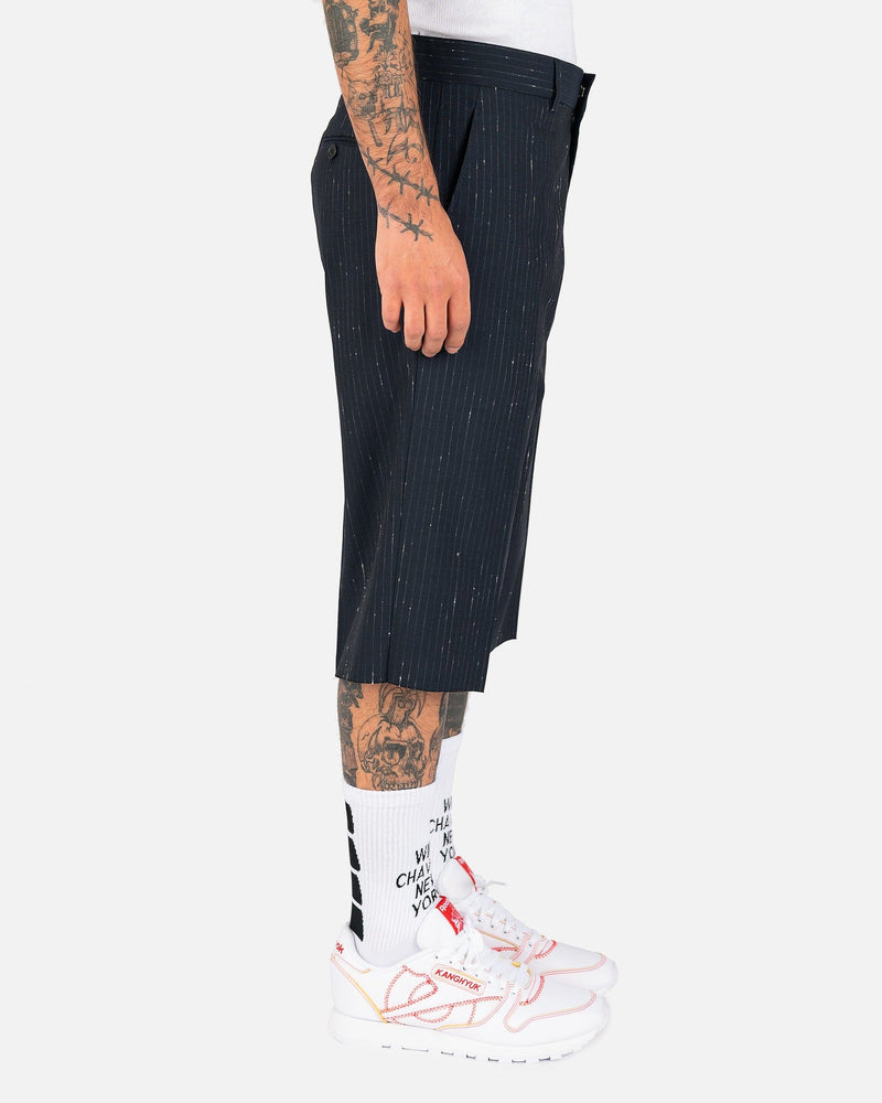 VETEMENTS Men's Shorts Destroyed Pinstripe Tailored Shorts in Navy