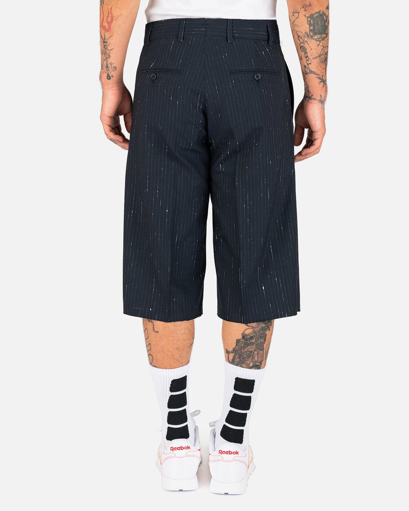 VETEMENTS Men's Shorts Destroyed Pinstripe Tailored Shorts in Navy