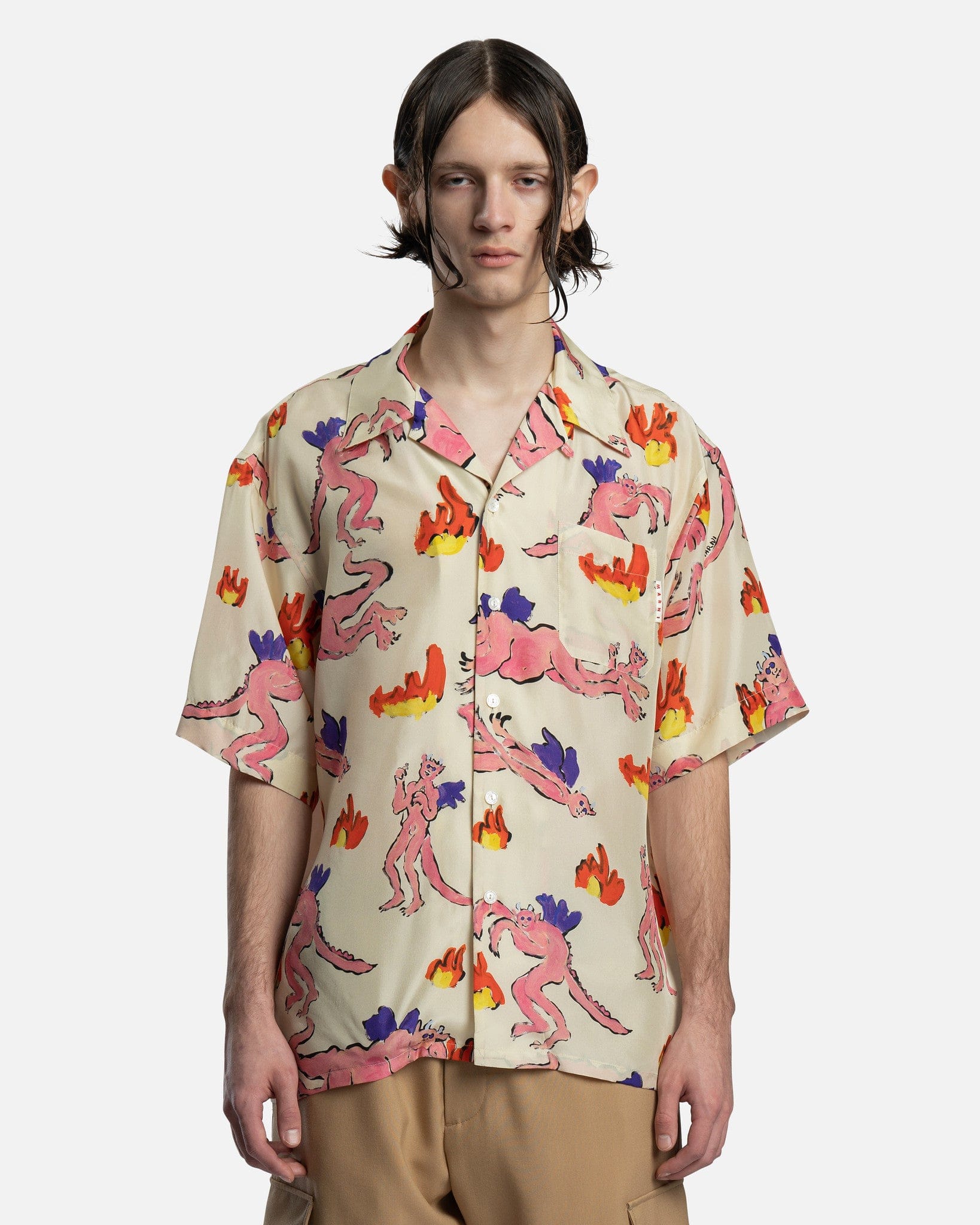 Marni Men's Shirts Diavoli Silk Habot AI Shirt in Ivory
