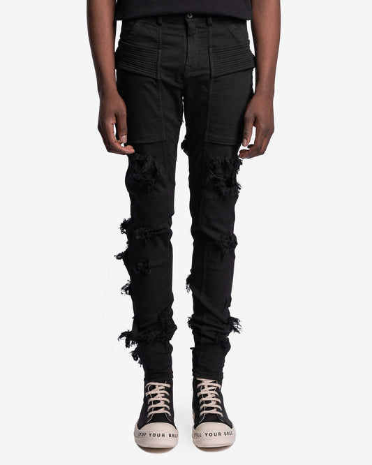 Rick Owens DRKSHDW Men's Pants Distressed Denim Creatch Pants in Black