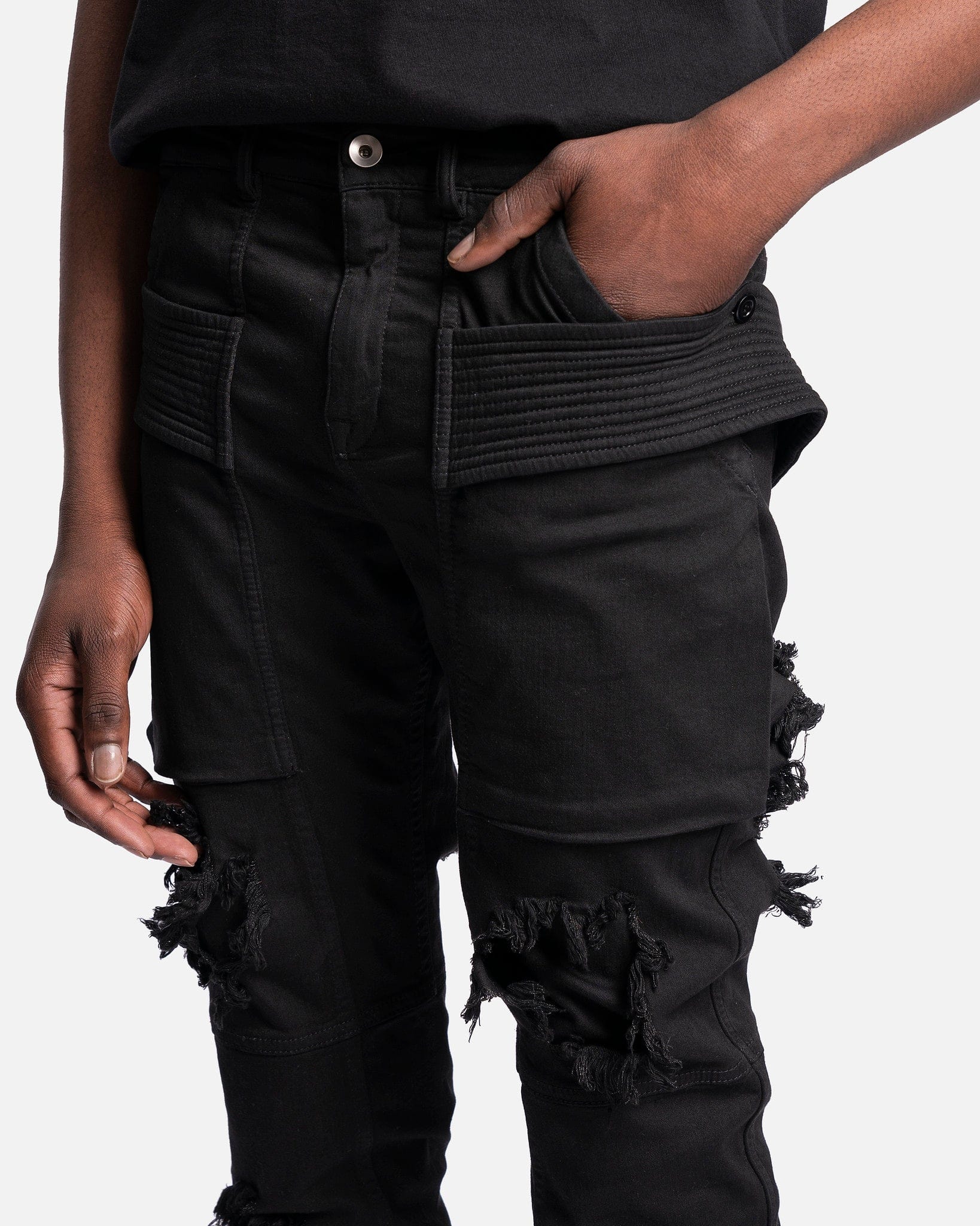 Rick Owens DRKSHDW Men's Pants Distressed Denim Creatch Pants in Black
